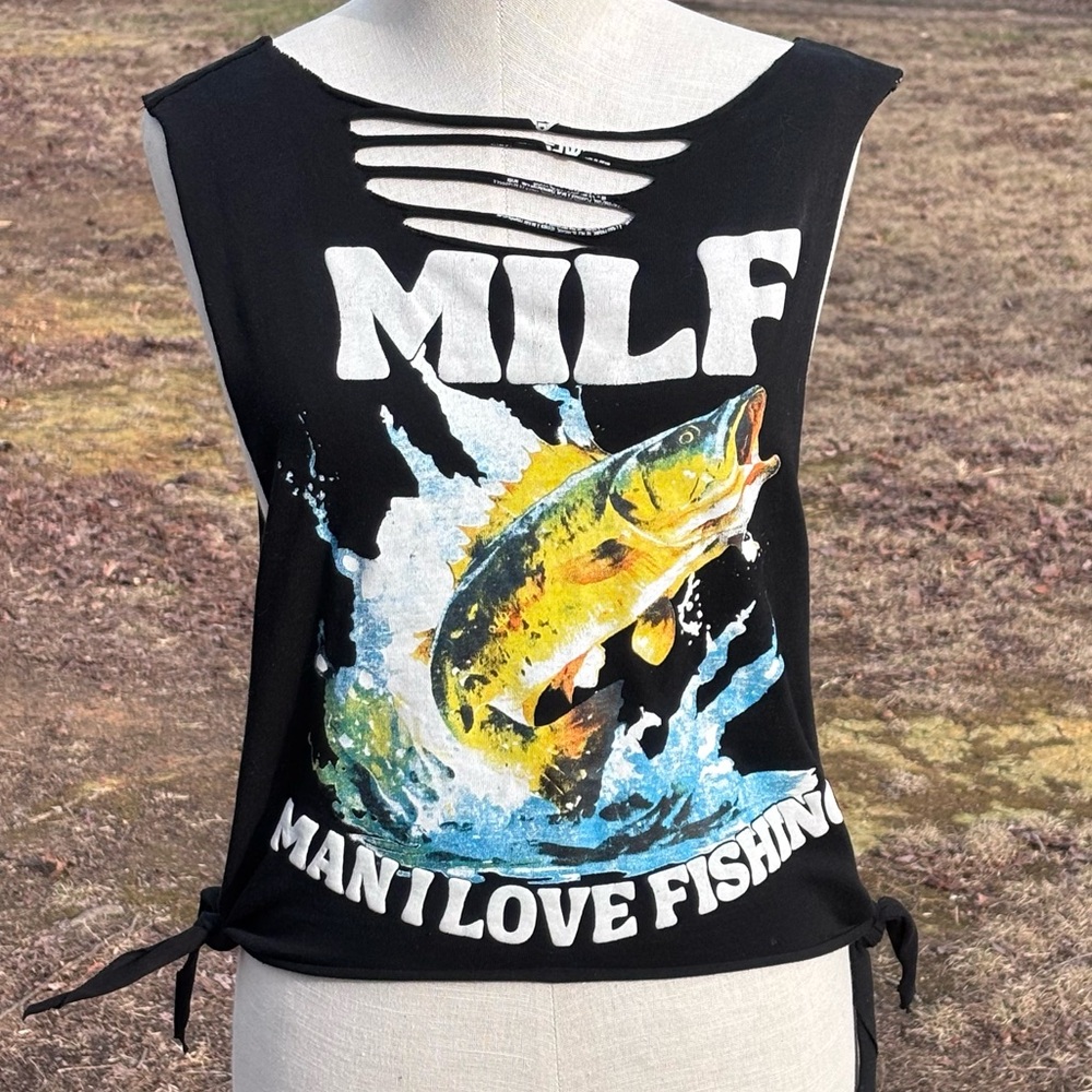 Handmade Cropped and Ripped Festival/Fishing Tshirt !!